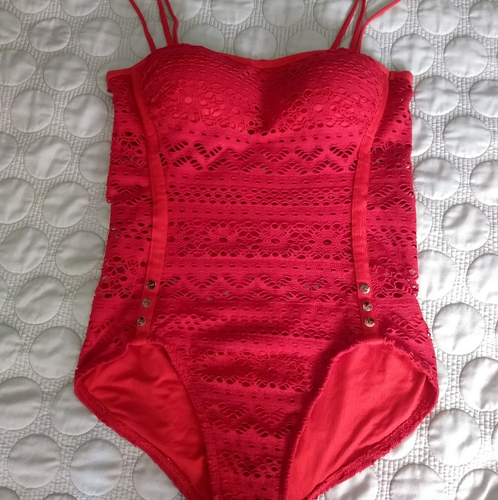 Lace crochet one-piece bathing suit